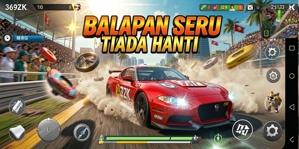 Tangkapan layar utama dari gameplay balap yang mendebarkan di 369ZK.