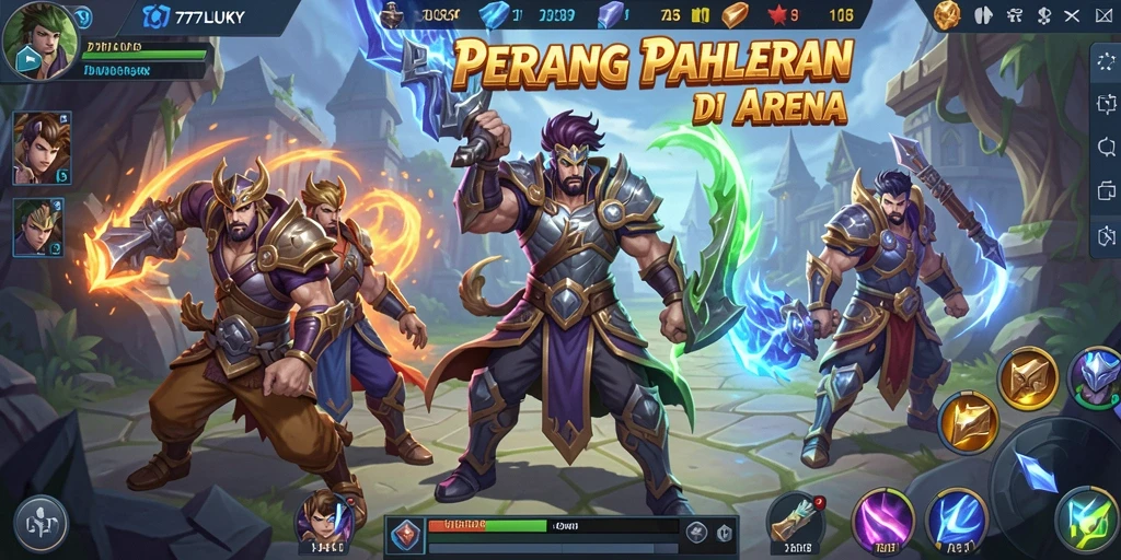 Screenshot gameplay menarik dari 777LUCKY di arena MOBA.