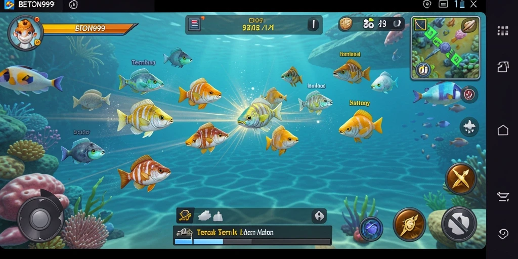 Screenshot gameplay BETON999 yang menampilkan aksi menembak ikan.