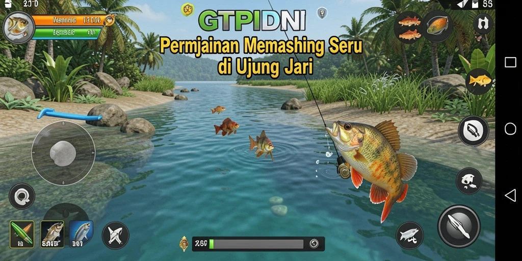 Tangkapan screenshot utama GTPIDN menampilkan aksi memancing yang mendebarkan.