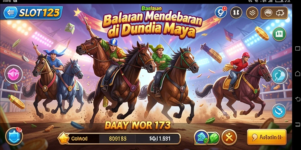 Screenshot menunjukkan aksi balapan seru di SLOT123 dengan berbagai mobil.