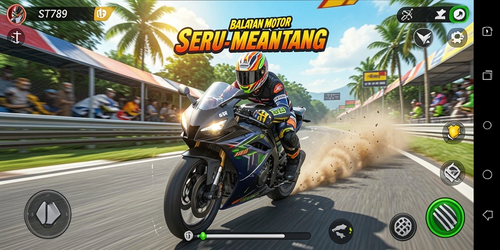 Gameplay ST789 dengan balapan motor yang mendebarkan dan grafis menawan.